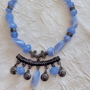 Hand Made Blue and Silver Beaded Necklace